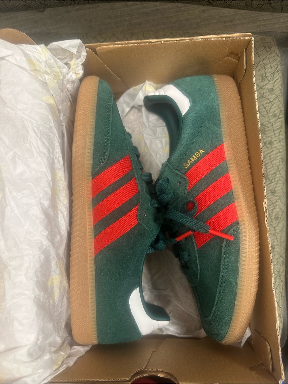 adidas FIFA Green Suede Samba Sneakers with Red Stripes